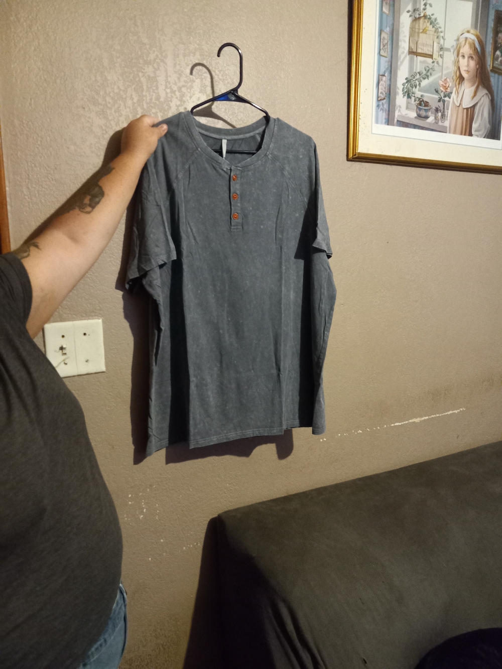 Men's Soft Washed Short-Sleeve Henley Shirt - Gray
